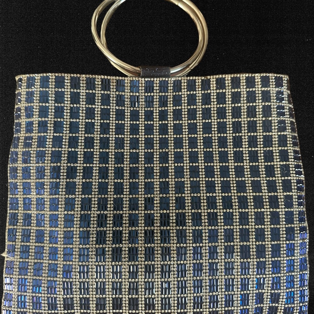 Nina Blue and Silver rhinestone clutch